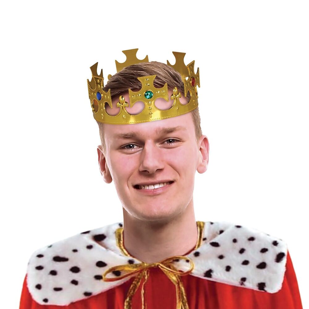 6048 Gold Plastic Jeweled King’s Crowns – 4-Pack Adjustable Costume
